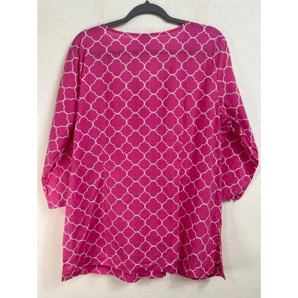 St. John's Bay Sz XL Hot Pink White Embroidered 3/4 Sleeve Pullover Blouse Pink - Picture 6 of 7
